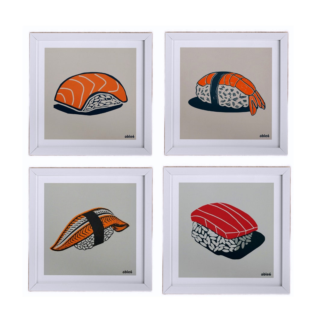 Set Of 3 Nigiri Sushi Art Prints Square 8 X 8 Inch Salmon Tuna Shrimp Eel Artwork Custom Set Of 3 Nigiri Sushi Art Prints Square 8 X 8 Inch Salmon Tuna Shrimp Eel Artwork Custom