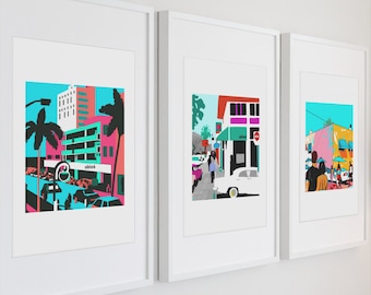 Miami Neighborhoods, South Beach, Lil Havana, Downtown, Brickell, Coral Gables, Lil Haiti, Wynwood  Limited Edition Art Prints by able6