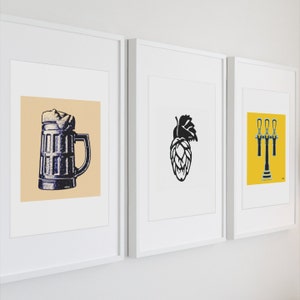 Craft beer wall decor for home brewers, Home brewing equipment and stein art prints