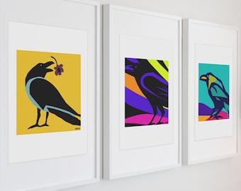 Ilustración de cuervo, arte mural de cuervo, impresión de pájaro gótico de able6