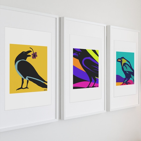 Crow artwork, Raven wall art, Gothic bird print by able6