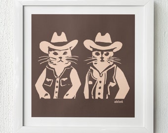 Cowboy Cats Art Print: Funny Cat Lover Gift, Limited Edition (12 x 12 UNFRAMED)