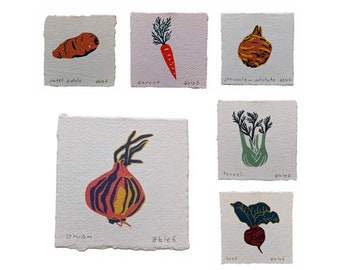 Láminas artísticas de vegetales de raíz: papel de algodón hecho a mano (10 x 10 cm)