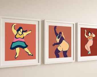 Grafika artystyczna „Body Positive Dancing Woman”: Ilustracja krągłej tancerki – 12 x 12 cali