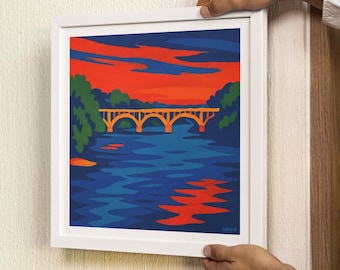 Most kolejowy w Fredericksburgu w Wirginii – wydruk artystyczny – Rappahannock River Art