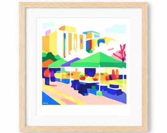 Arlington Farmers Market at Courthouse Art - Virginia Local Artist - DMV Wall Decor 12x12 in