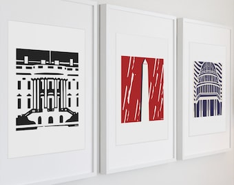 Washington DC Art Prints: White House, Monument, US Capitol - 11 x 14 in / 12 x 12 in - Unframed