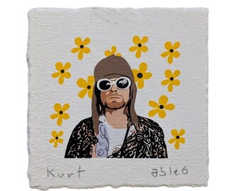 Kurt Cobain Pop Art Portrait - 4 x 4 in Mini Cobain Art Print - Nirvana Wall Art - Grunge Rock Wall Decor UNFRAMED by able6