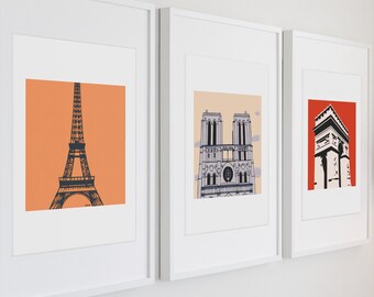 Paris Minimal Wall Art Print Poster - Eiffel Tower, Notre Dame, Arc de Triomphe, Montmartre, Painting / Print / Decor – Paris Artwork