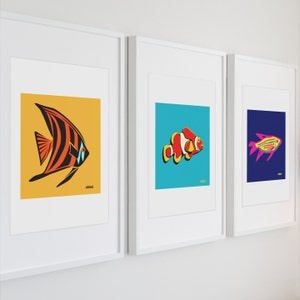 Tropical Fish Art - Tropical Wall Decor Artwork - Angelfish, Clown Fish, Neon Tetra Art Print - by able6