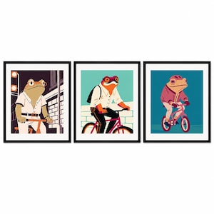 Hipster Frog on Bicycle Art Print: Urban Wall Decor image 1