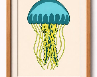 Eteryczna meduza w stylu linorytu – Dreamy Ocean Art
