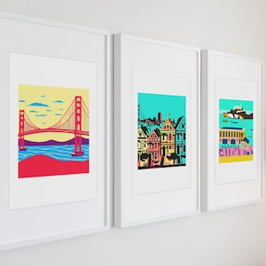 Minimalist San Francisco colorful print, Geometric Golden Gate Bridge modern art, Abstract colorful San Francisco neighborhood illustration