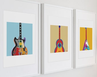 Guitar Art Print Artwork – Guitar Player Teacher Gift - Martin, Gibson, Fender Guitar Art by able6