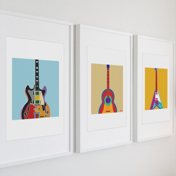 Guitar Art Print Artwork – Guitar Player Teacher Gift - Martin, Gibson, Fender Guitar Art by able6