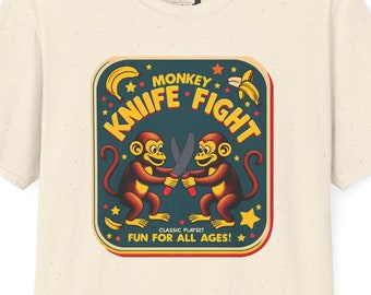 Wowza, Monkey Business Just Got Sharp! - Monkey Knife Fight Vintage Game T-Shirt , Funny Retro Graphic Shirt