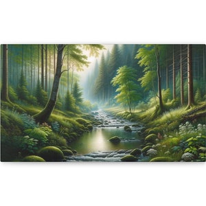 Silent Forest Brook 14&quot;x8&quot; Canvas Wall Art Print