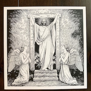 Letterpress Fine Art Resurrezione di Gesù Cristo 7x7 Pasqua Arte Cristiana