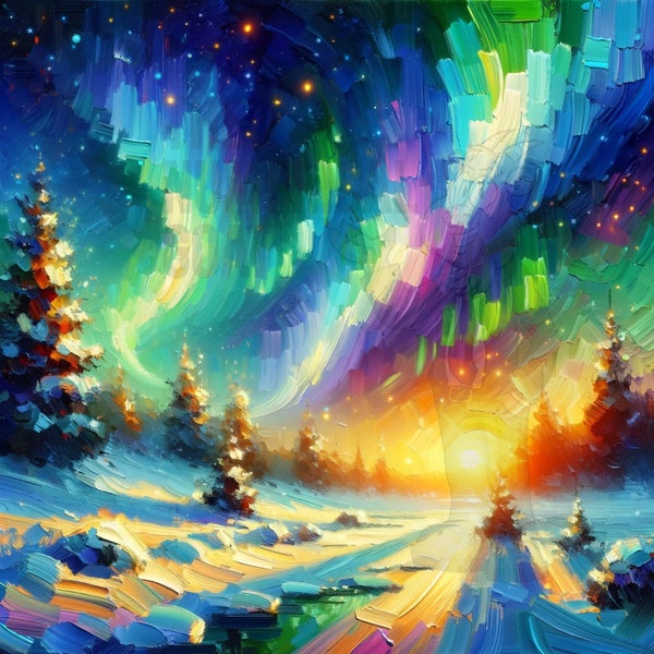 BUNDLE! Winter Wonderland Impasto Art Collection: Snow Villages, Frozen Landscapes, Northern Lights & Holiday Markets