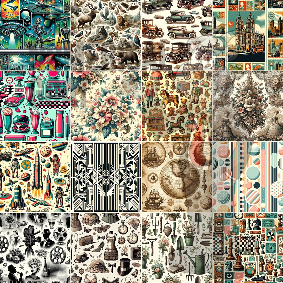 Vintage Pattern Digital Paper Bundle: Retro Designs (digital Download ...