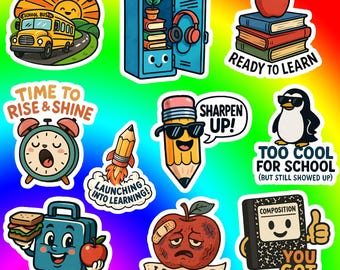 Back to School Stickers: 34 PNG Designs for Planners (Digital Download)