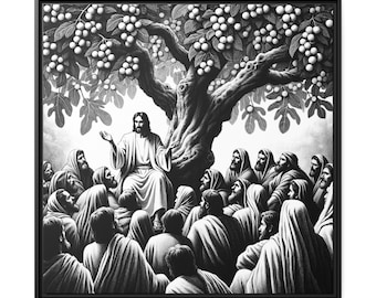 Jesus Teaching Under Fig Tree Canvas - Biblical Nature Scene Art, Christian Wall Decor