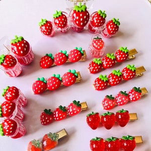 Cute Handmade Strawberry Hair Clip Barrette, Korean Strawberry Hair Claw; Kawaii Fruit Hair Clip, Sweet Hair Accessory, Gift for Her