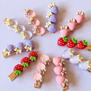Cute Handmade Strawberry Hair Clip Barrette, Korean Strawberry Hair Claw; Kawaii Fruit Hair Clip, Sweet Hair Accessory, Gift for Her