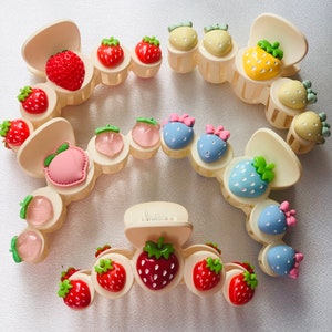 Lovely Cute Sweet Handmade Hair Claws, Korean Style Hair Clip, Fruit Peach Strawberry Hair Claw Hair Barrette Clip Accessories, Gift For Her