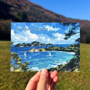 Cartolina / Cartolina dell'isola di Stewart con guazzo, cartolina della Nuova Zelanda, regalo per gli amanti della natura, regalo della Nuova Zelanda, cartolina di carta