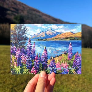 Cartolina / Cartolina con fiori di lupino del Lago Tekapo, cartolina della Nuova Zelanda, regalo per gli amanti della natura, regalo della Nuova Zelanda, cartolina di carta