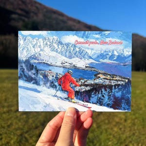 Cartolina / Cartolina con vista sulle piste da sci di Coronet Peak, cartolina della Nuova Zelanda, regalo per gli amanti della natura, regalo della Nuova Zelanda, cartolina di carta