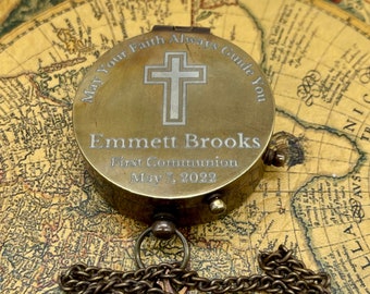 Erstkommunion Kompass, Gravur Messing Kompass, Bräutigam Geschenk, Personalisierter Kompass, Personalisierte Geschenke, Vatertag Geschenk