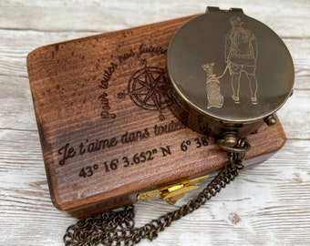 La Bousole, Boussole Personnalisée, Kompass, Kompass in Maßen, personalisierter Kompass, Kompass mit Gravur, Weihnachtskompass, Weihnachtsgeschenk
