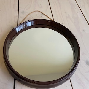 jufhamvintage- Vintage brown 70s mirror- Space Age design- retro bathroom mirror with a brown plastic frame