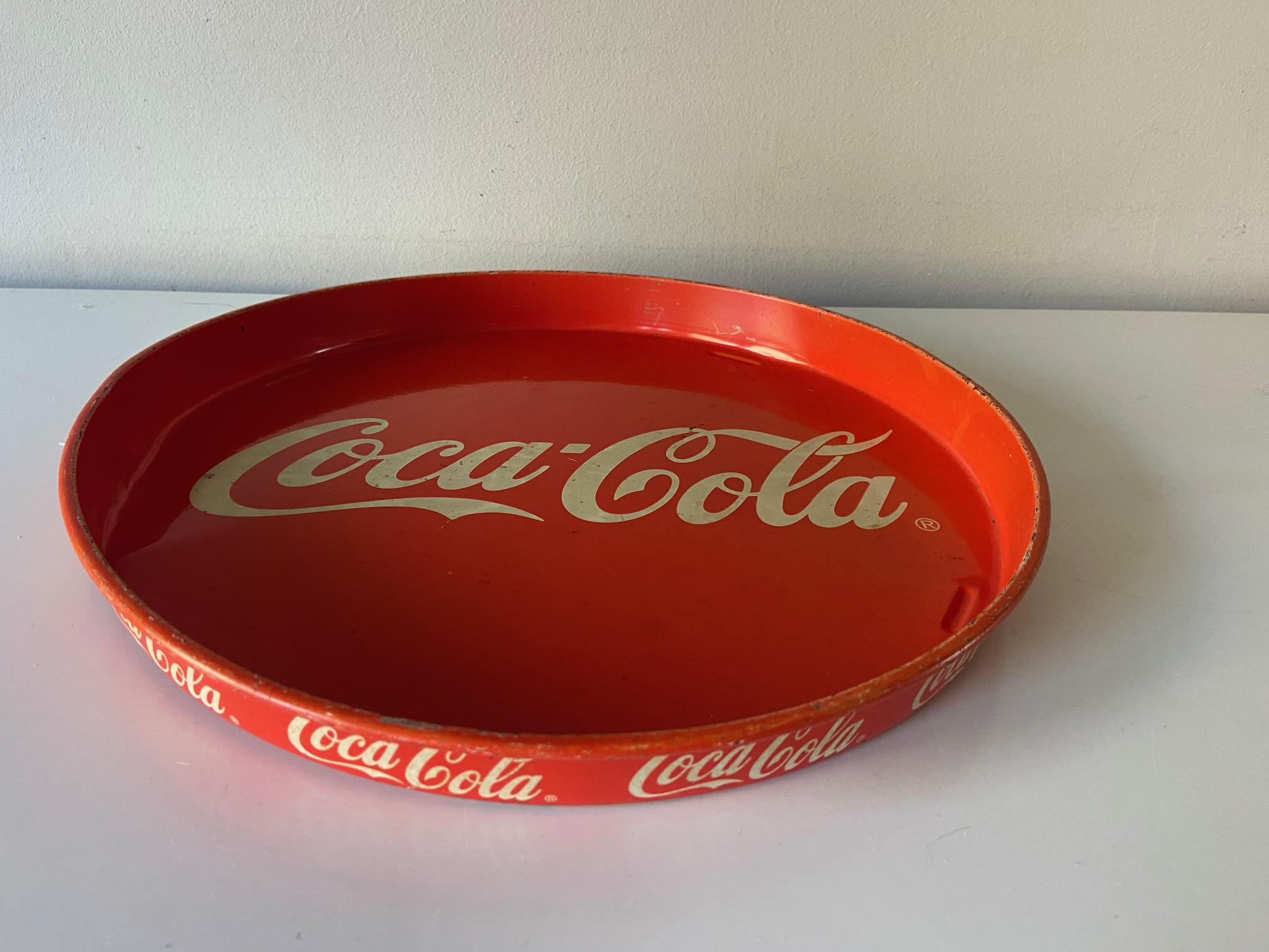 Coca-Cola メタルプレート 楕円形 アンティーク調（中古） Jufhamvintage- Vintage Coca Cola Tray- 80s Round Metal Tray - Etsy