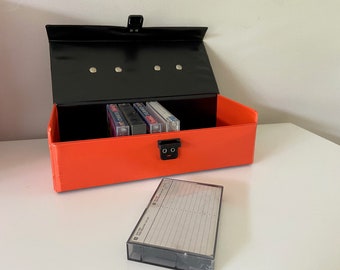 Jufhamvintage – Vintage-Kassettenhülle – 70er-Jahre-Box zur Aufbewahrung von Musikkassetten – Aufbewahrungsbox für Kassetten in Orange und Schwarz