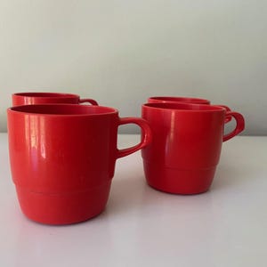 Vintage Red Mepal Coffee Cups - Set of 4 Holland Mugs