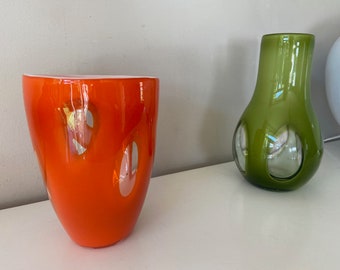 Jufhamvintage- Vintage Dreamlight Mediterana German Glass Vase- 1980s orange vase  in Mid Century Style