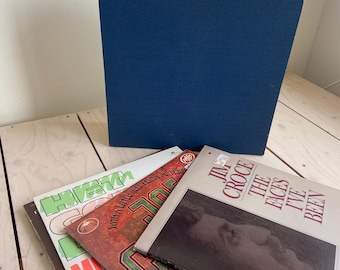 jufhamvintage - Estuche vintage azul y gris para discos LP - Almacenamiento de discos de vinilo de 33 rpm de los años 70