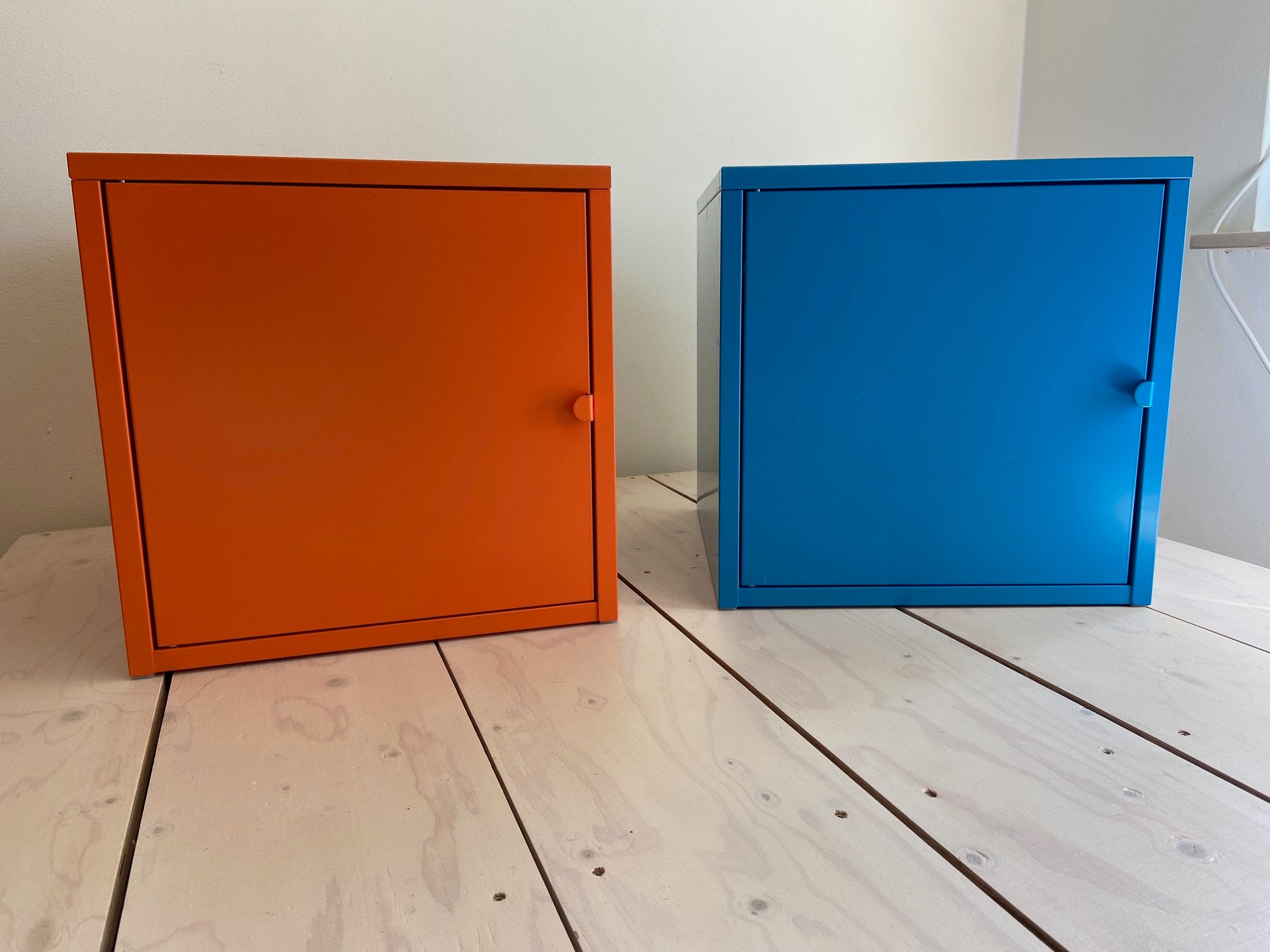 Jufhamvintage- Ikea Lixhult Orange or Blue Metal Cabinet Designed