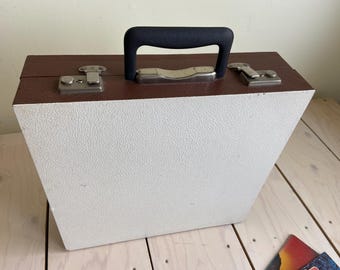 Jufhamvintage - Estuche vintage para discos de vinilo naranja y marrón - Estuche para guardar discos de vinilo - Estuche vintage para guardar discos LP