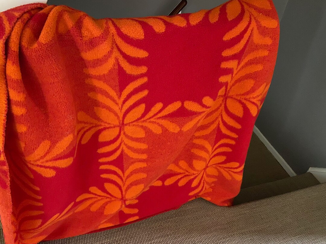Jufhamvintage Vintage Acrylic Blanket in 70s Design Orange Etsy