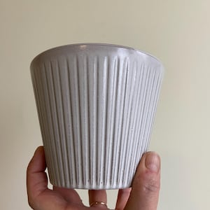 jufhamvintage- 70s grey striped flowerpot-  Vintage ceramic indoor planter