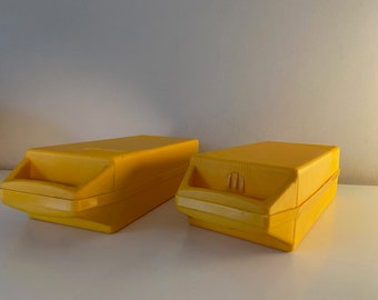 Jufhamvintage- Vintage cassette carrier-  70s yellow box for the storage of music tapes- cassettes storage case