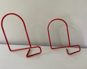 Jufhamvintage- vintage Ikea red bookends- set of two metal 90s design wire bookends- Ikea Flit