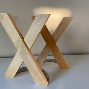 jufhamvintage- 90s pair of two Ikea book ends- vintage Ikea pair of bookends Skribent -wooden crosses-  X-shaped book ends- 90s Ikea