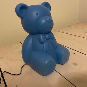 Vintage 1980er Jahre Teddy Bär Nachtlampe: Blaue Pop Art Kinder Beleuchtung