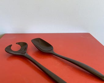 jufhamvintage- Vintage Braune Mepal Melamin Salatbesteck, Made in Denmark von Rosti