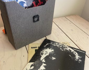 Vintage Boa Inter Holland LP Schallplatten Koffer - Graue 70er Jahre Aufbewahrungsbox mit 33 U/min